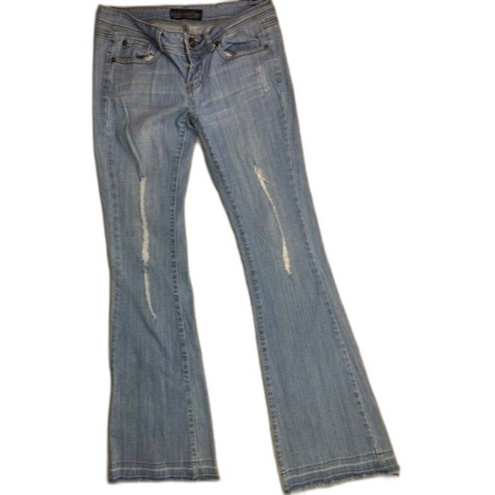 Imperial Star Size 7 Womens Jeans Stretch Flare Light Wash Low Rise Distress Raw